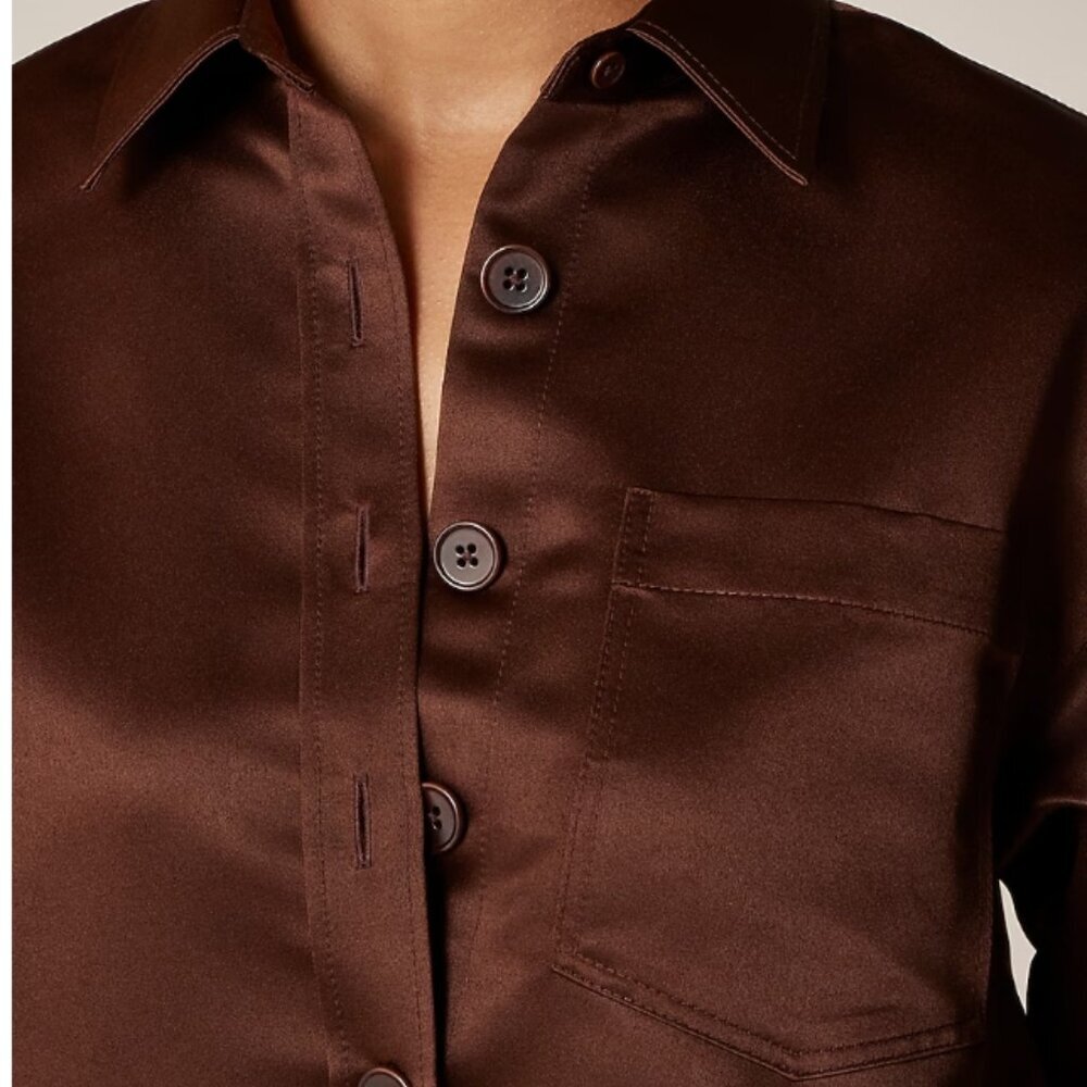 J.Crew Étienne Cropped Button‑Up Shirt in Duchesse Satin – French Press – Size S - Picture 5 of 5